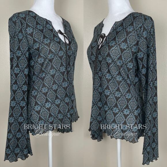 Rare Vintage Semi Sheer Print Top ASO Willow Rosenberg BtVS Y2K Boho Buffy - Picture 6 of 9